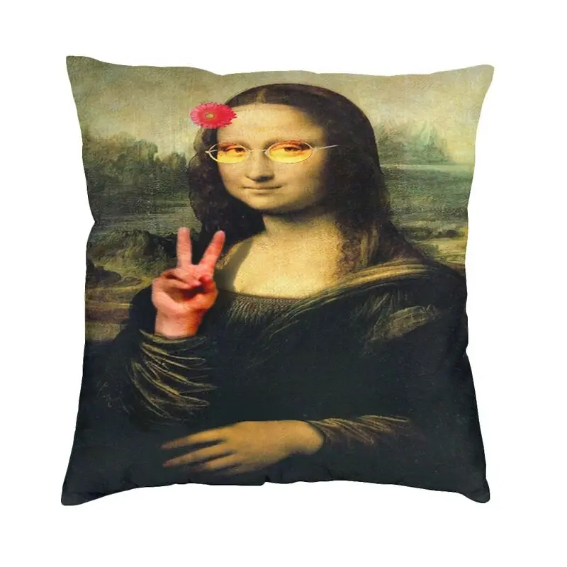 

Famous Leonardo Da Vinci Throw Pillow Case Decoration Custom Square Mona Lisa Oil Painting Cushion Cover 45x45cm Pillowcover