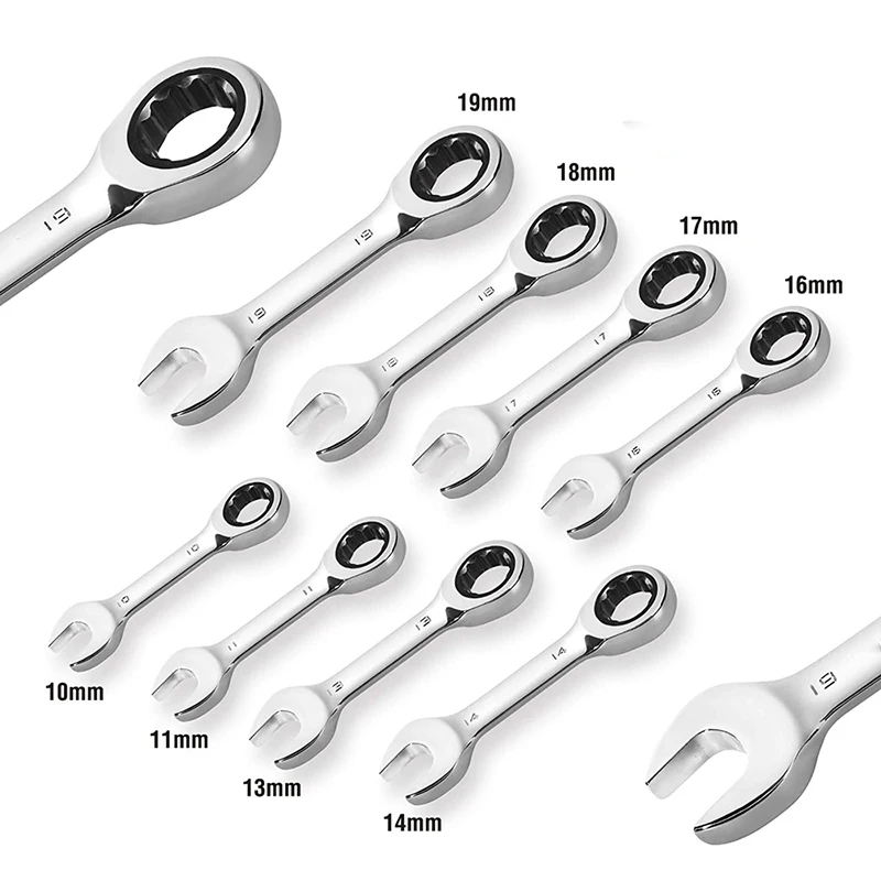 1 шт., Трещоточный ключ с 72 зубьями, 8-19 мм 1 шт., Трещоточный ключ с 72 зубьями, 8-19 мм