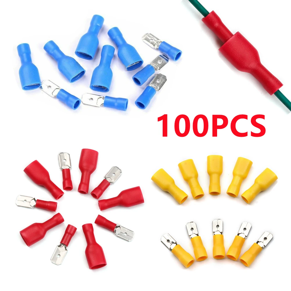 

100PCS Insulated Crimp Spade Terminals Female Male Splice Wire Connector Waterproof Electrical Cable Lug Terminal Connectors Kit