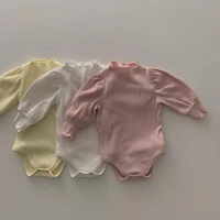 2022 spring new baby girl solid bodysuit infant cute puff sleeve jumpsuit infant home clothes toddler girl soft cotton pajamas