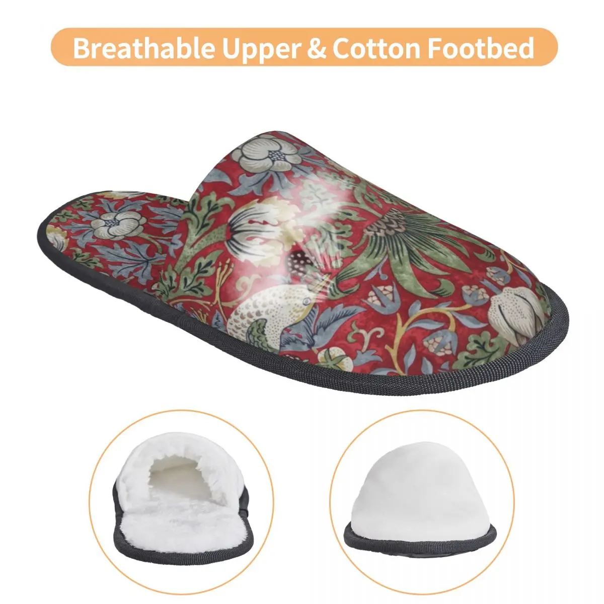 Домашние тапочки Strawberry Thief от William Morris мягкие из пены с эффектом памяти винтажные