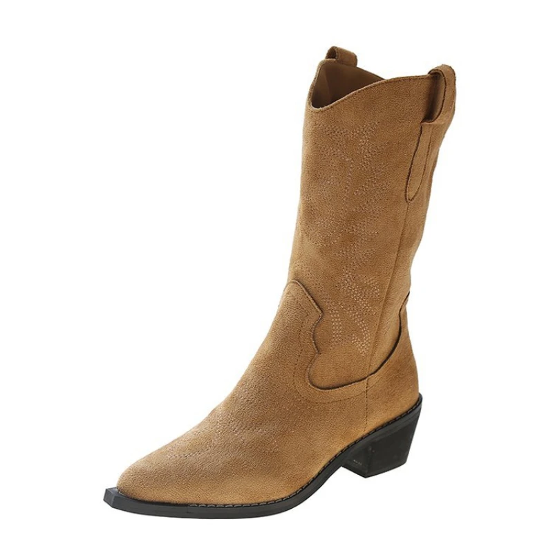 

Женские ботинки на высоком каблуке, ковбойские ботильоны на высоком каблуке, модная Осенняя женская обувь с острым носком на шпильке, 2022