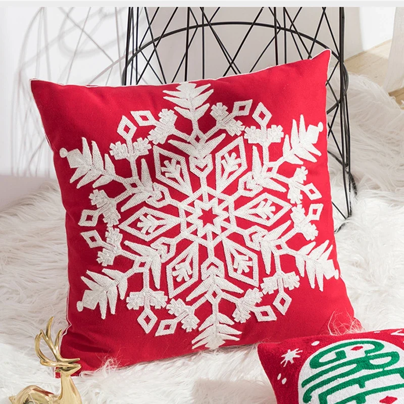 

Christmas Decoration Cushion Cover 45x45cm Santa Snowflake Deer Snowman Pillow Case Red Green Square Embroidery Pillow Cover