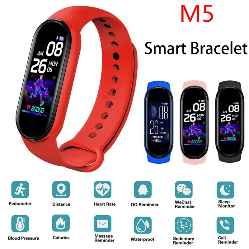 

new M5 Smart Watch Smart Sport Band Fitness Tracker Heart Rate Blood Pressure Monitor Smartband Bracelets Men Women PK M6 M5 Y68