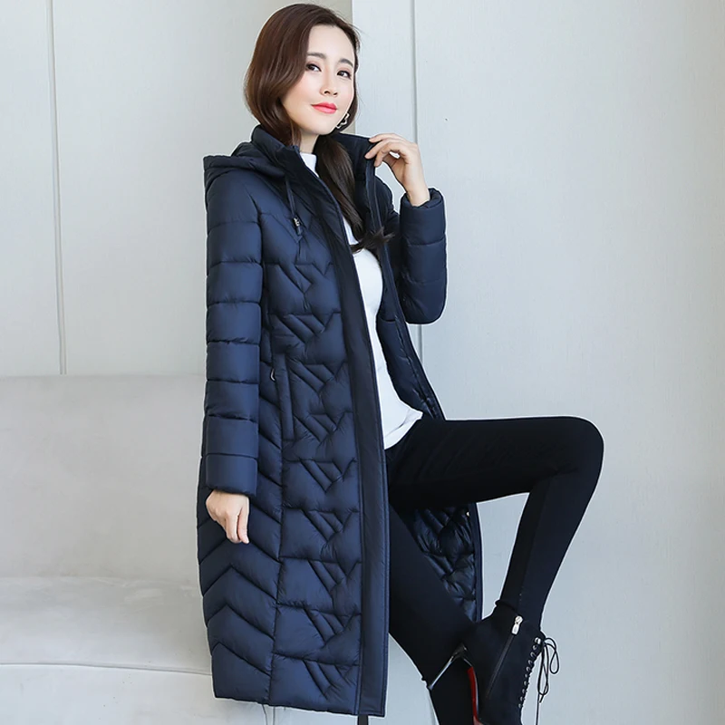 Winter Female Long Coat Hooded Solid Casual Women's Winter Jacket With Zipper Thick Stand Collar Cotton Padded Woman Parkas