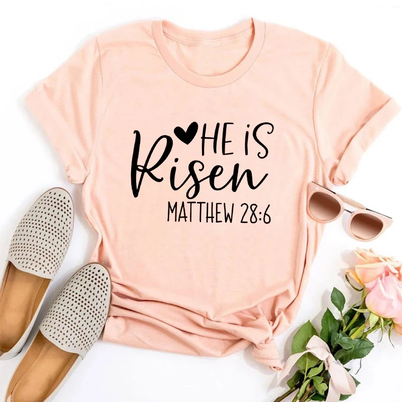 

He Is Risen Shirt Christian Women Sexy Tops Easter Bunny Shirts Gift for Easter Gift Christian Easter Woman Tshirts Vintage Cute