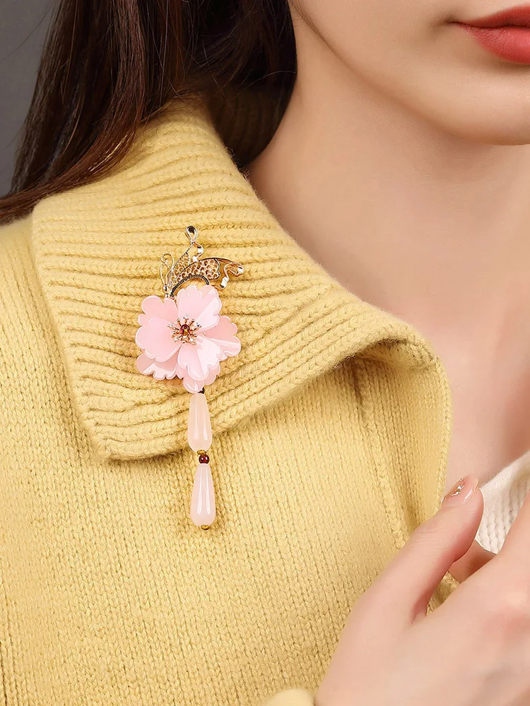 Brooch Pink Corsage Chinese Sle Pendant Pin Women's Sweater Accessories Flower High-End Luxury Retro Temperament |