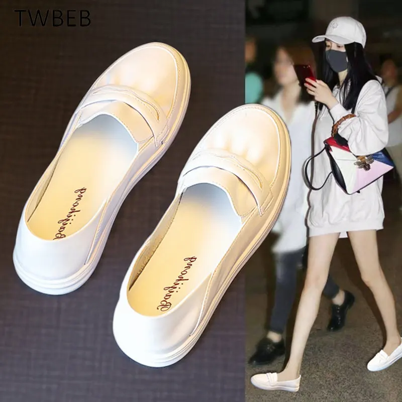 

2023 New Flat Single Shoes for Women, Genuine Leather Summer Loafers, Fashion Sport Shoes for Pregnant Women, White Sneakers
