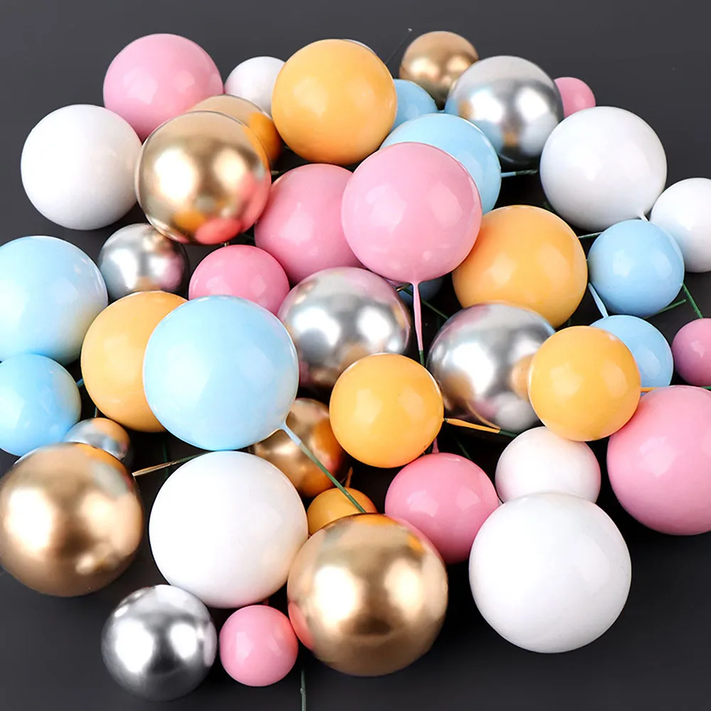 

24/48pcs Colorful Foam Balls Cake Toppers Baby Shower Birthday Party Cake Picks Cupcake Topper Wedding Cake Insert Decorations