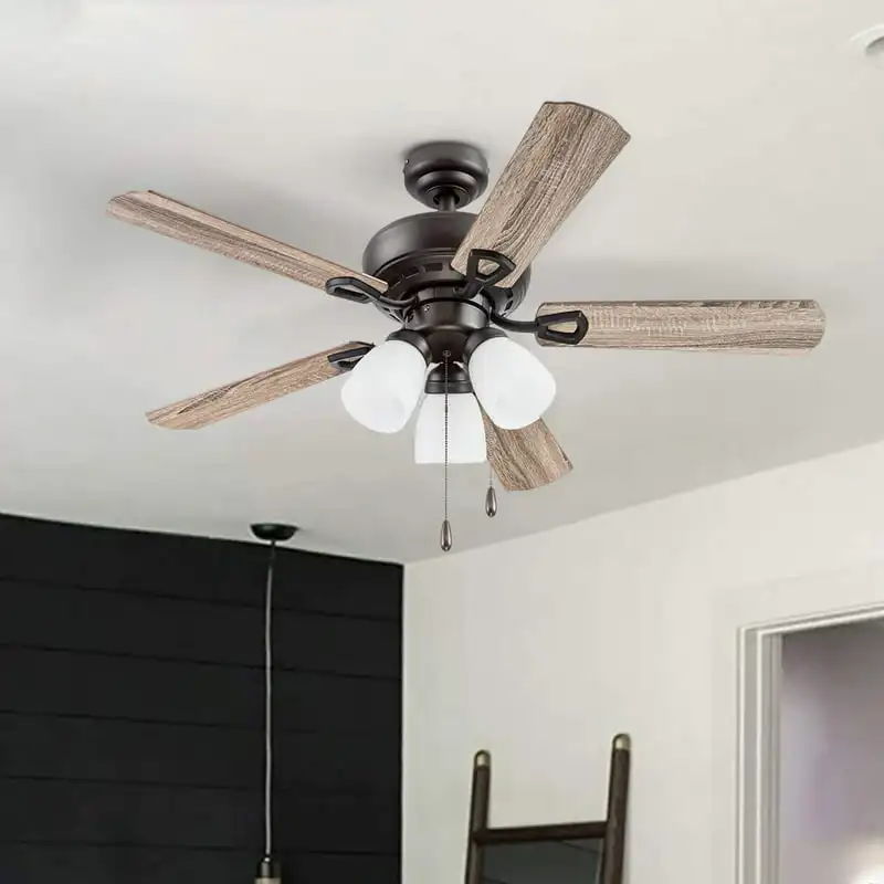 

44" Bronze LED Ceiling Fan with 5 Blades, Pull Chains & Reverse Airflow