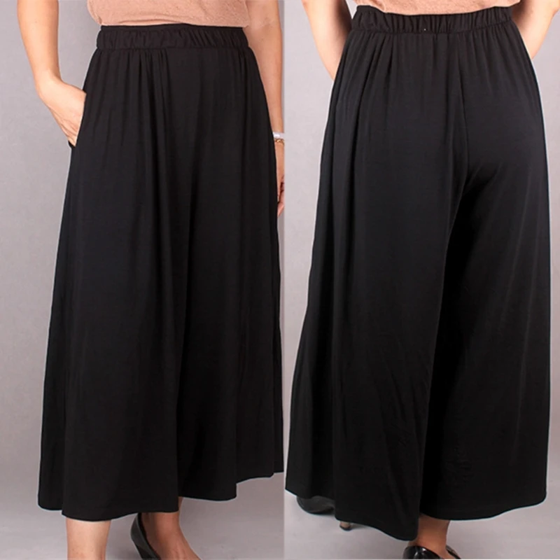 

Women Casual Loose Wide Leg Pants Solid Color Elastic Waist Mid Rise Trousers 10CE