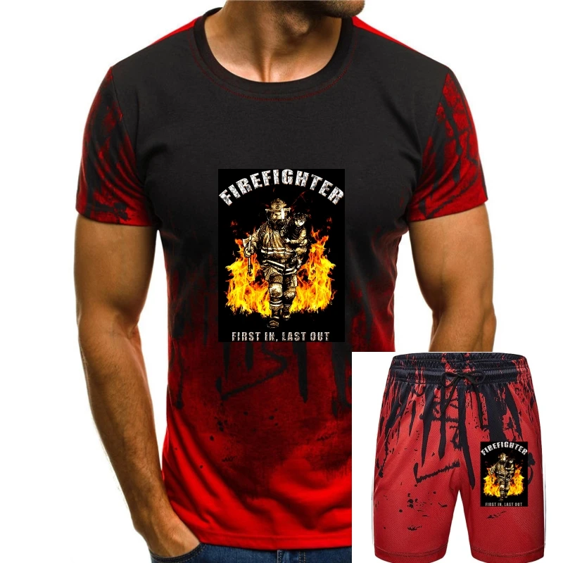 

t shirt FIREFIGHTER T-SHIRT FIRST IN LAST OUT 100% COTTON Summer T-shirts