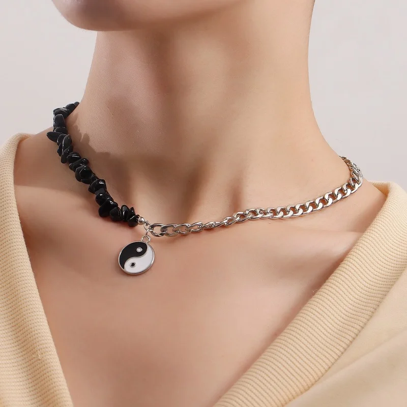 

Новинка, модная подвеска в виде капли Инь Янь, цепочка до ключиц для женщин и девушек, чёрный белый чокер YinYang, ожерелья, ювелирные изделия, по...