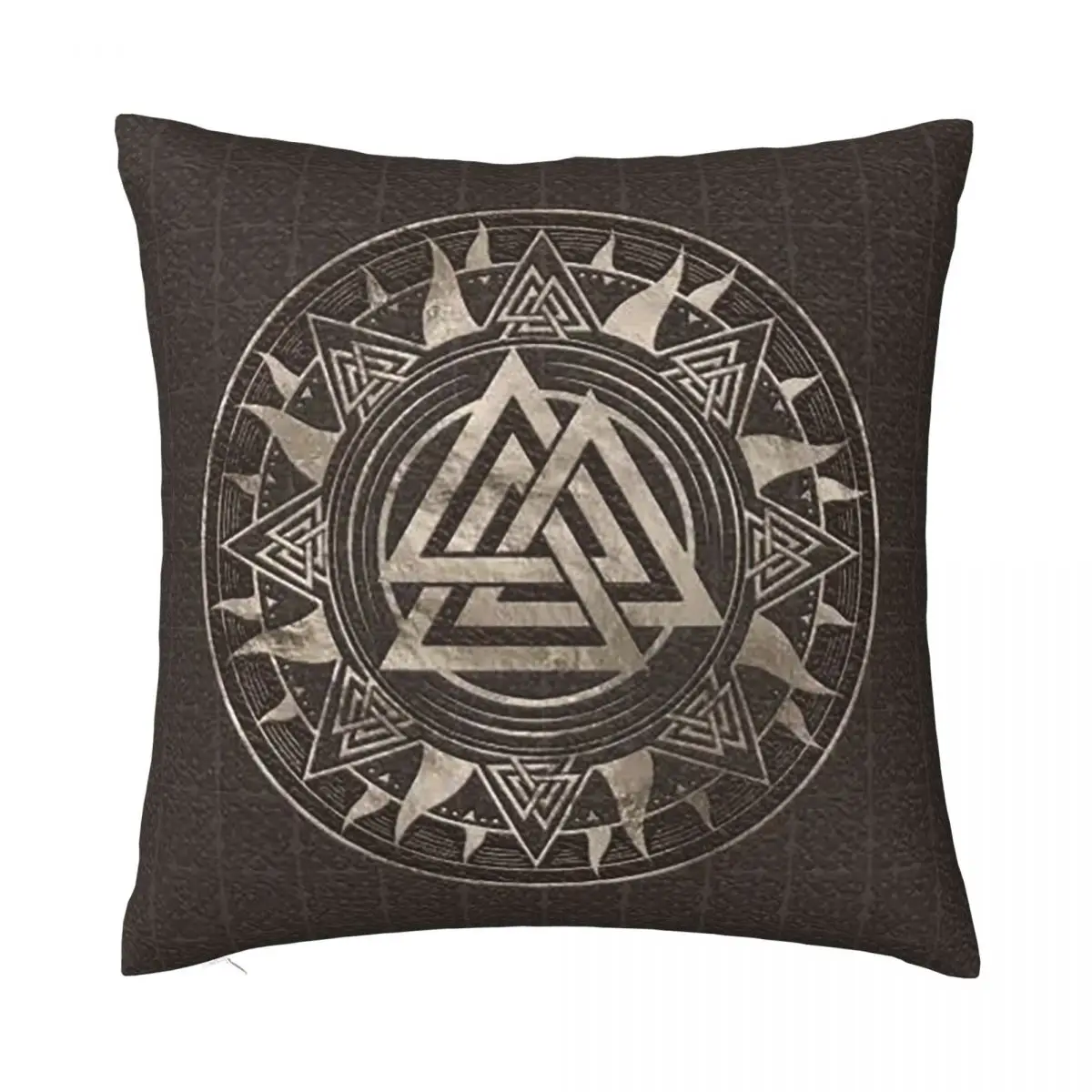 

Valknut Symbol Brown Leather Gold Vikings Pillowcase Soft Fabric Cushion Cover Decorative Pillow Case Cover Home Zippered 18"