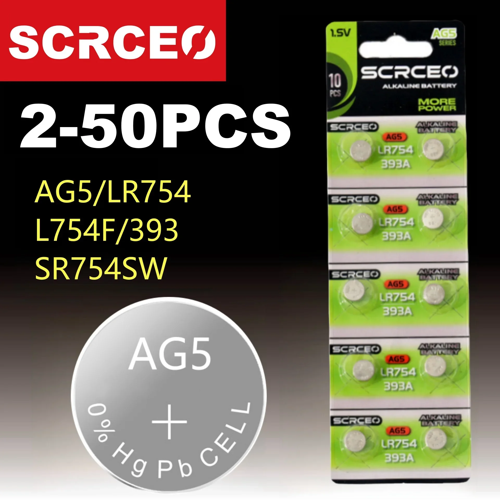 10-50 шт. 1 55 В AG5 LR754 кнопочные батарейки SR754 193 393 щелочная батарея с круглой батареей
