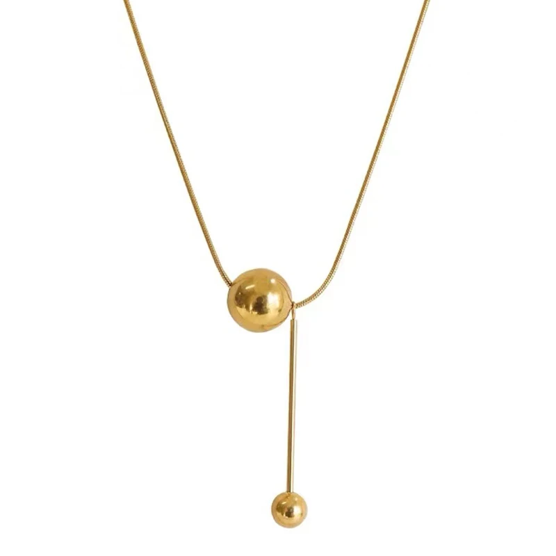 

PTQASP Simple Golden Ball Pendant Stainless Steel Short Necklace Non Fading Jewelry Sexy Elegent Neck Chain For Woman Gifts