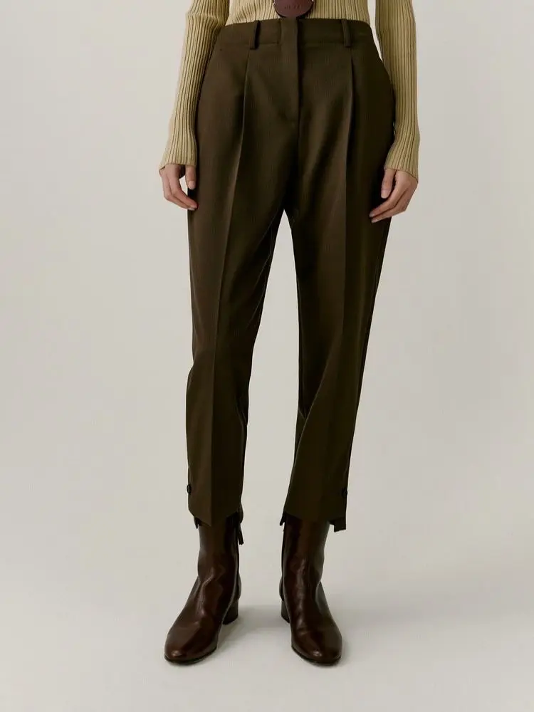 

Women Micro Tapered Suit Pants Wool Blend Commuter Retro Casual All-match Ankle-length Trousers for Female 2022 Autumn New