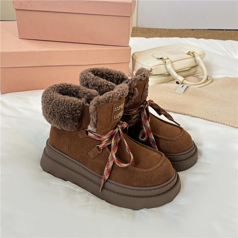 Insicre 2024 зимняя обувь ручной работы женские зимние ботильоны из коровьей замши на