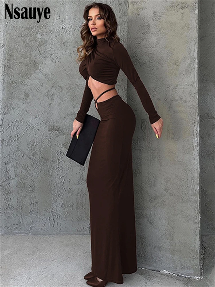 Nsauye комплект из двух предметов топы с длинными рукавами + длинная юбка высокой