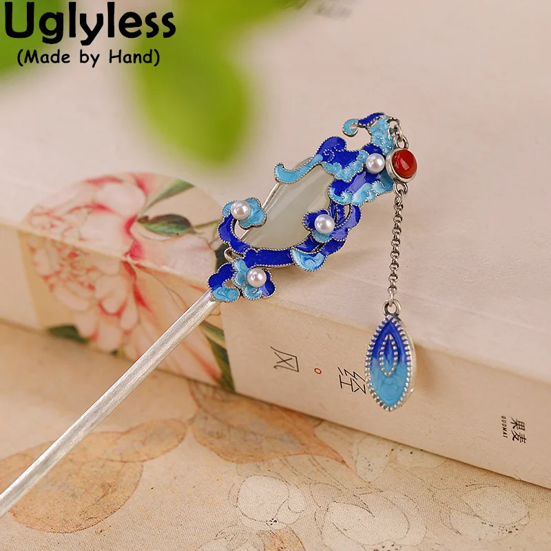 Ful Silver Tassel Hairwear Solid 925 Silver Hair Jewelry Jade