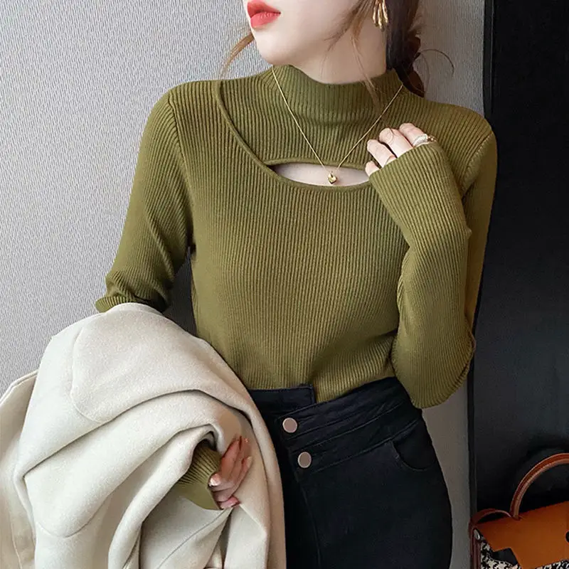 

Half Turtleneck Women's Leggings 2022 New Hollowed Out Design Sense Niche Senior Middle Collar Inside Sweater Top Sweater Vest