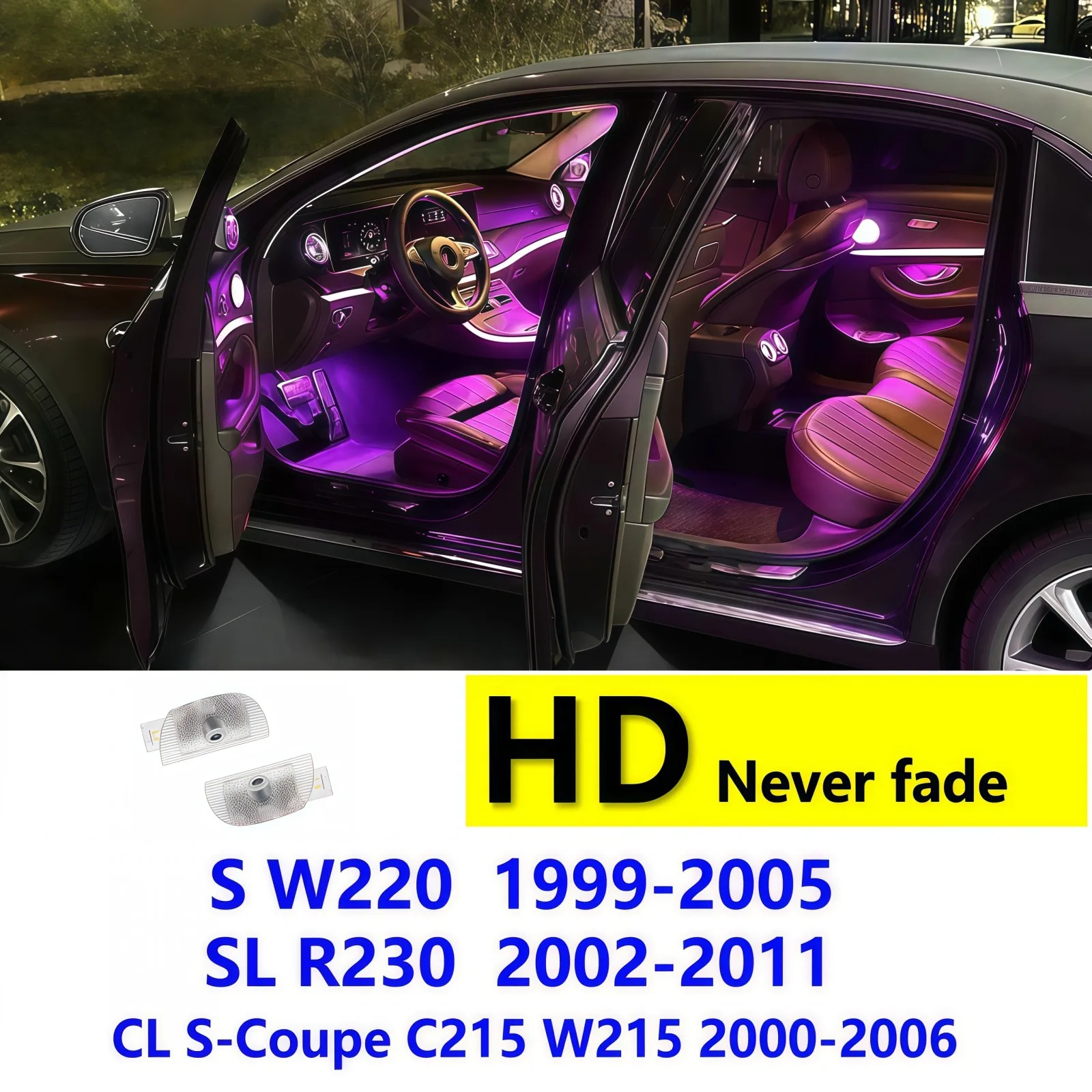Фото HD 2X для Mercedes Benz S Class W220, светодиодный проектор для дверей автомобиля, аксессуары для приветственного света 1995-2005 Coupe C215 CL W215 SL R230 2011 №1