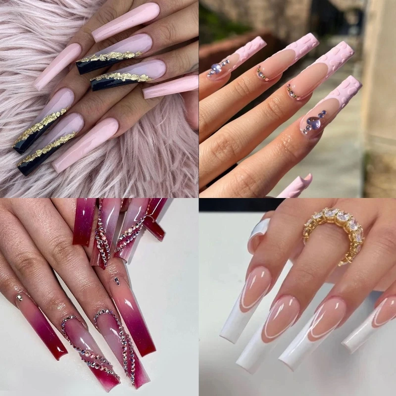 

Full Cover Square Nails Tips 500Pcs No C Curve Nail Tips Extra Long Nail Tips Fake Nails for DIY Nail Art,Nails Salons