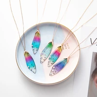 rainbow gradient clear resin butterfly pendant necklace for women girl gold color alloy simulation wing choker necklaces gifts