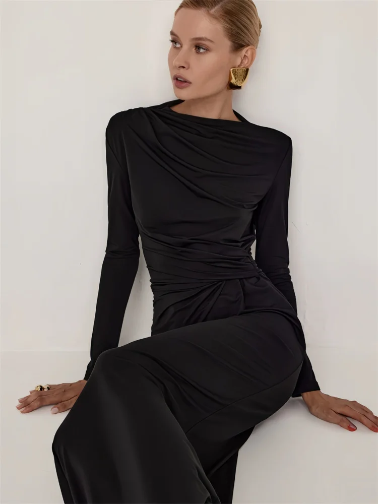 Женское плиссированное платье с высокой талией