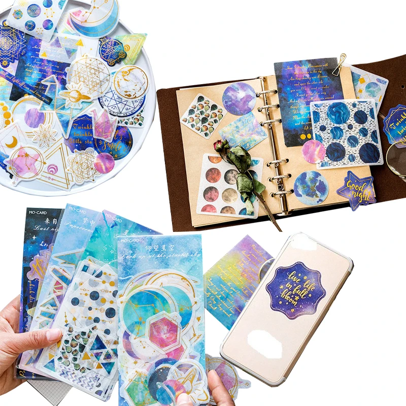 

60 pc/lot Planet Moon Stars Gilding Decorative Stickers Adhesive Stickers DIY Decoration Diary Stationery Stickers Children Gift