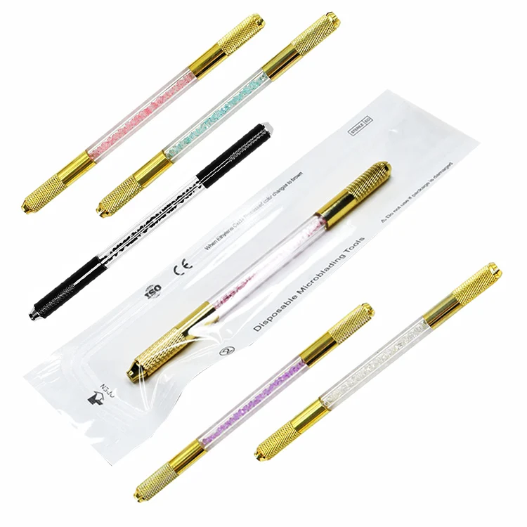 

Permanent Makeup Golden Double Heads Manual Pen Microblading Multi-functional Eyebrow Holder Microblade Handle For Tattoo