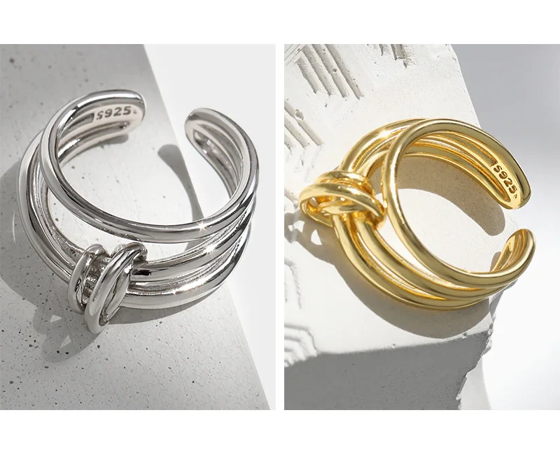 F.I.N.S простые Многослойные линии Галстук Узел S925 Стерлинговое Серебро Кольца