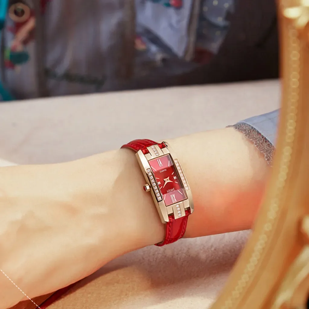 Watches Women Square Rose Gold Wrist Watches Green Leather Fashion Watches Female Ladies Quartz Clock Gifts montre femme