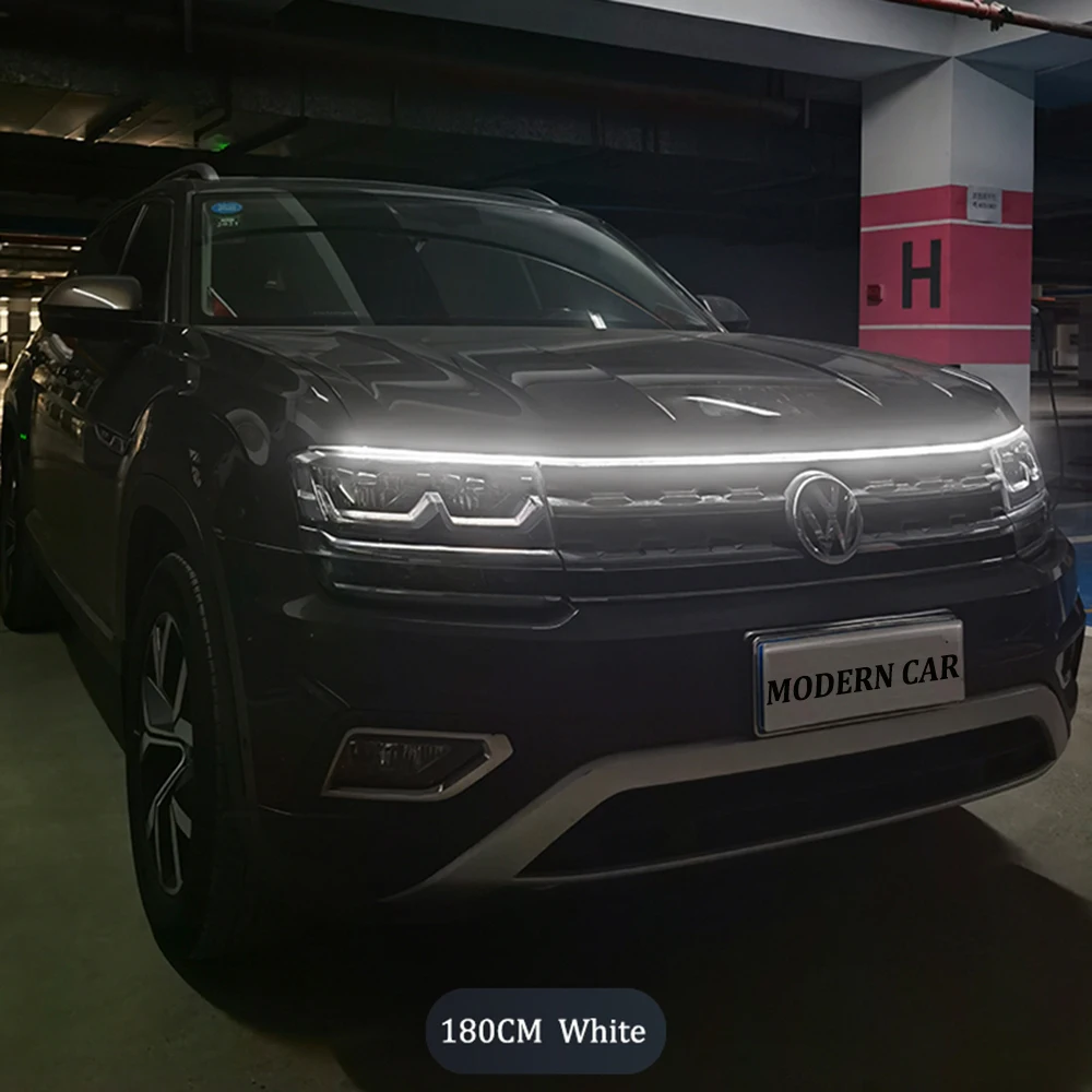 

Динамические светодиодные фонари на капоте автомобиля, универсальная направляющая на капоте двигателя, декоративная световая панель, авто фары, автомобильные дневные ходовые огни