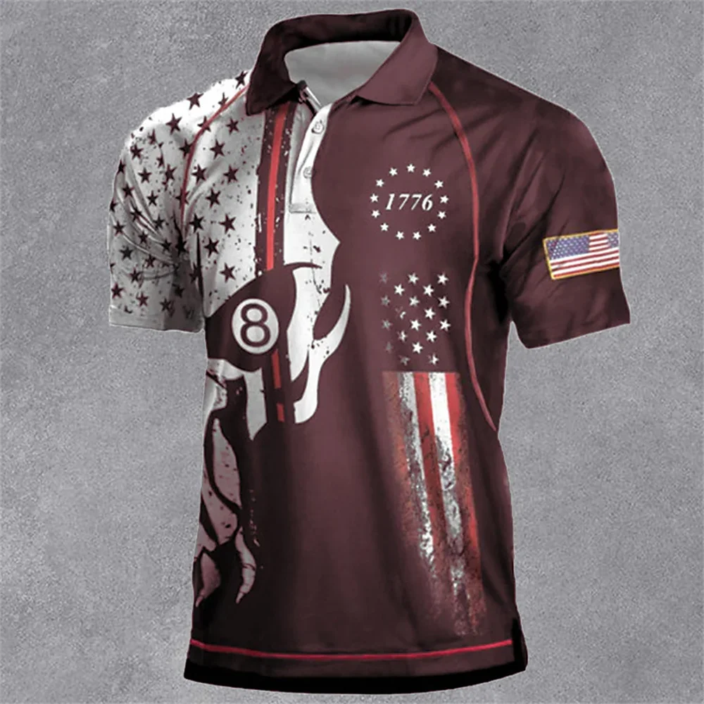 

Independence Day Men's Polo Shirts Casual Male Lapel Shirts Oversized Man Summer Tees Clothing Print National Flag Short Sleeve