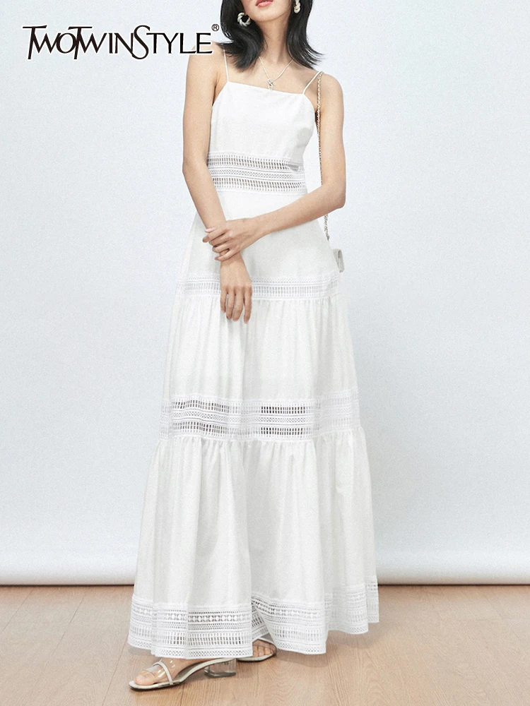 

Женское кружевное платье TWOTWINSTYLE, летнее платье без рукавов с квадратным воротником и высокой талией, 2023