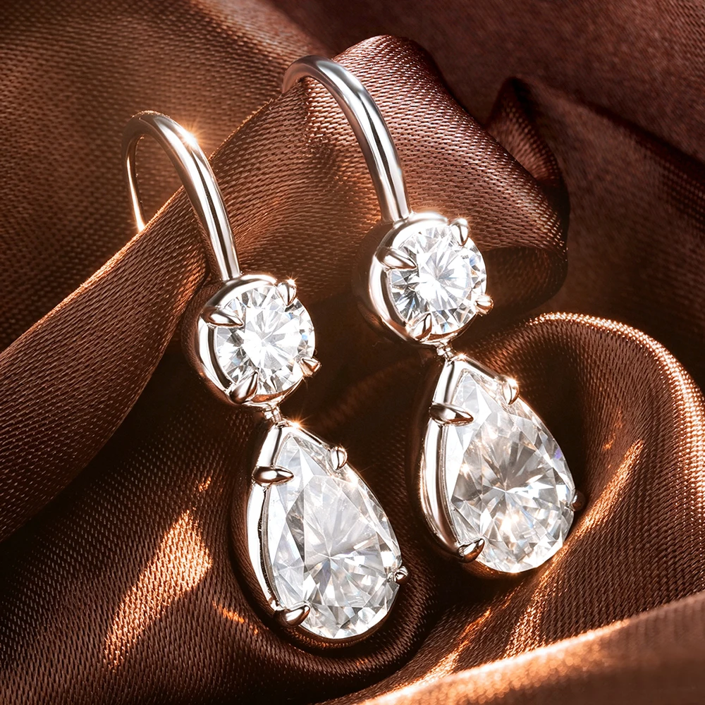 Фото Серьги Onnelik 4CT с муассанитом в форме капли/круглые, из стерлингового серебра S925 с покрытием из белого/желтого/розового золота, изысканные ювелирные изделия, подарок для женщин №4