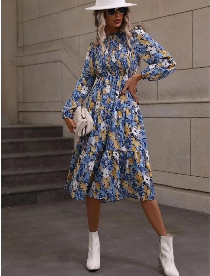 

Elegant casual sexy slim print 2023 new dress, Autumn Printed Cake Dress Fashion Women's Long Sleeve Dress
