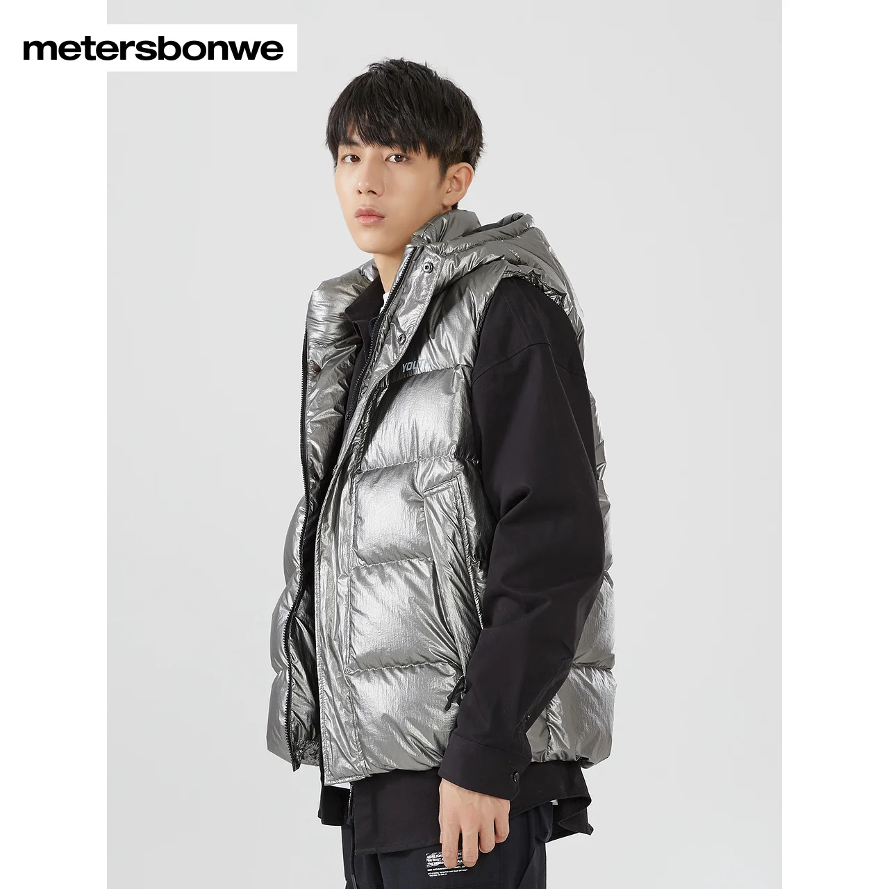 Metersbonwe Trend Camouflage Color Down Vest For Man Loose 90% Gray Duck Down Hooded Warm Wear Winter Outwear Down Vest