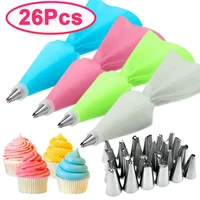 826pcsset silicone pastry bag tips kitchen cake icing piping cream cake decorating tools reusable pastry bags24 nozzle set