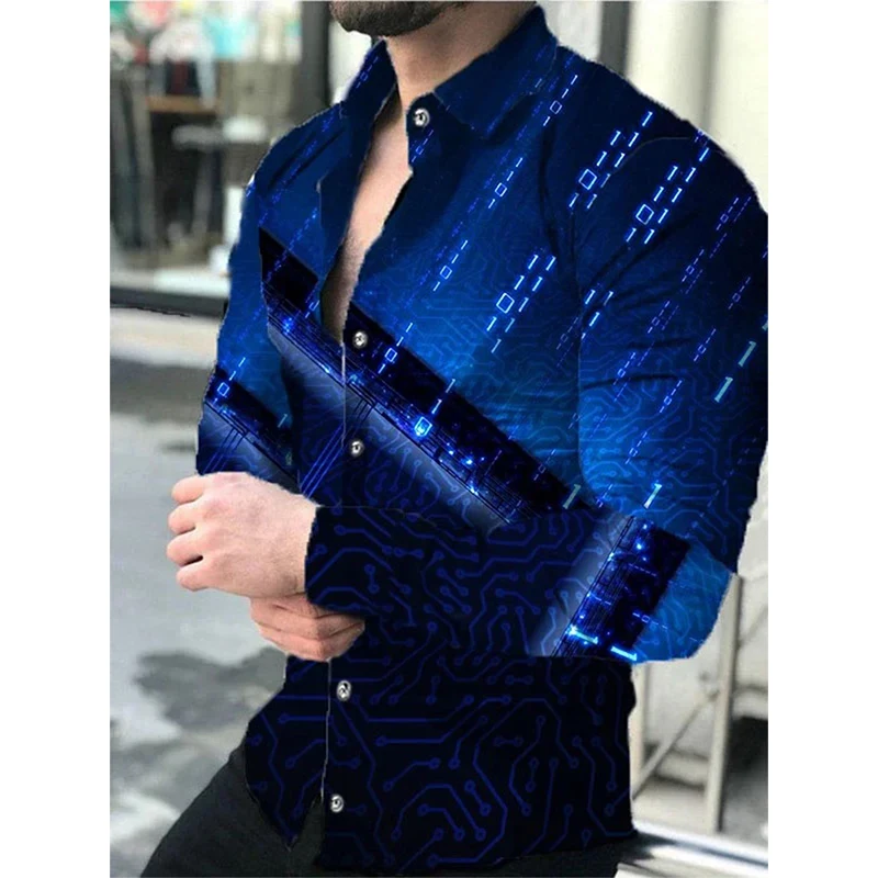 New Men's Shirts Men's 3D Style Printed Shirts Slim Fit Fall Lapel Buttons Birthday Party Long Sleeve Tops Soft and Breathable