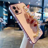 soft pearl bracelet shockproof case for iphone 11 12 13 pro max x xr xs mini 7 8 plus se 2020 plating love heart silicone cover