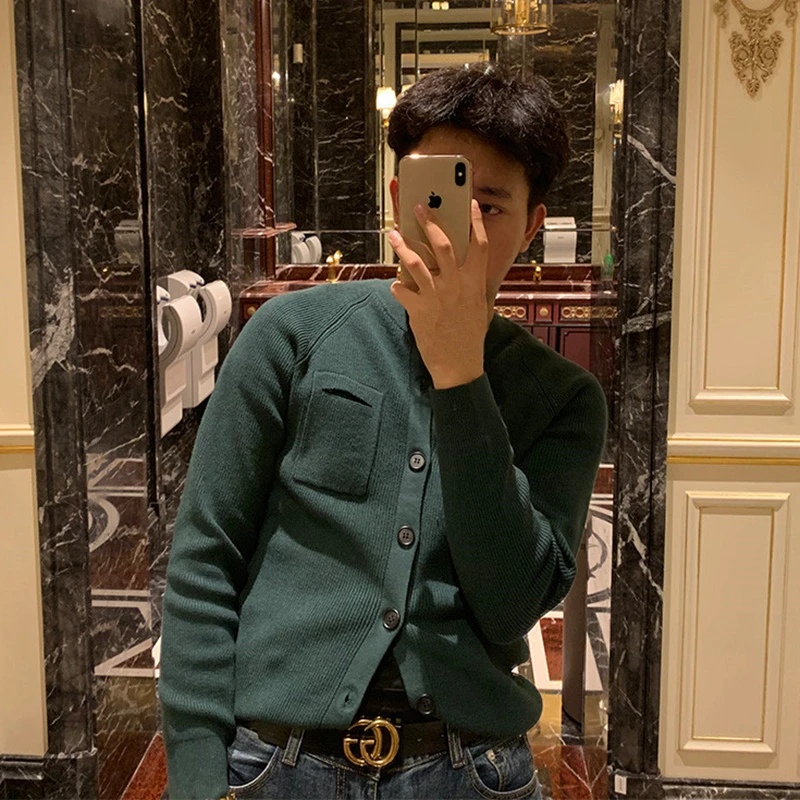 

Men 2022 Autumn Winter Fashion Pocket Knitted Outerwear Men's O-neck Cardigan Jackets Male Retro Thick Warm Sweater Coats U26