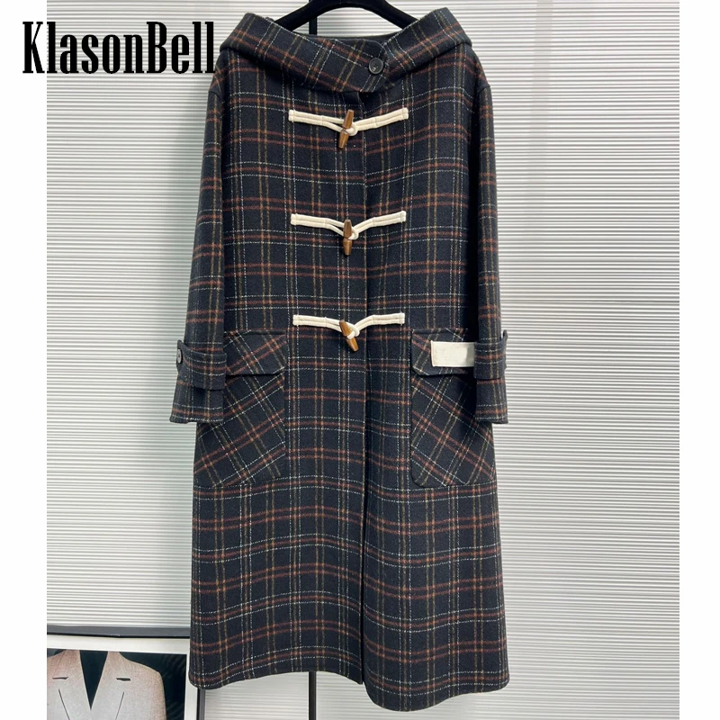 

10.23 KlasonBell Eegant Vintage Plaid Jacquard Hooded Keep Warm Woolen Coat Women's