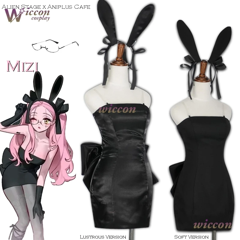 Фото WuHu Bunny Alien Stage Alien Stage Mizi Косплей Aniplus Cafe Черное платье наряд Сексуальный кролик для девочек Хэллоуин Женская одежда Парик №1