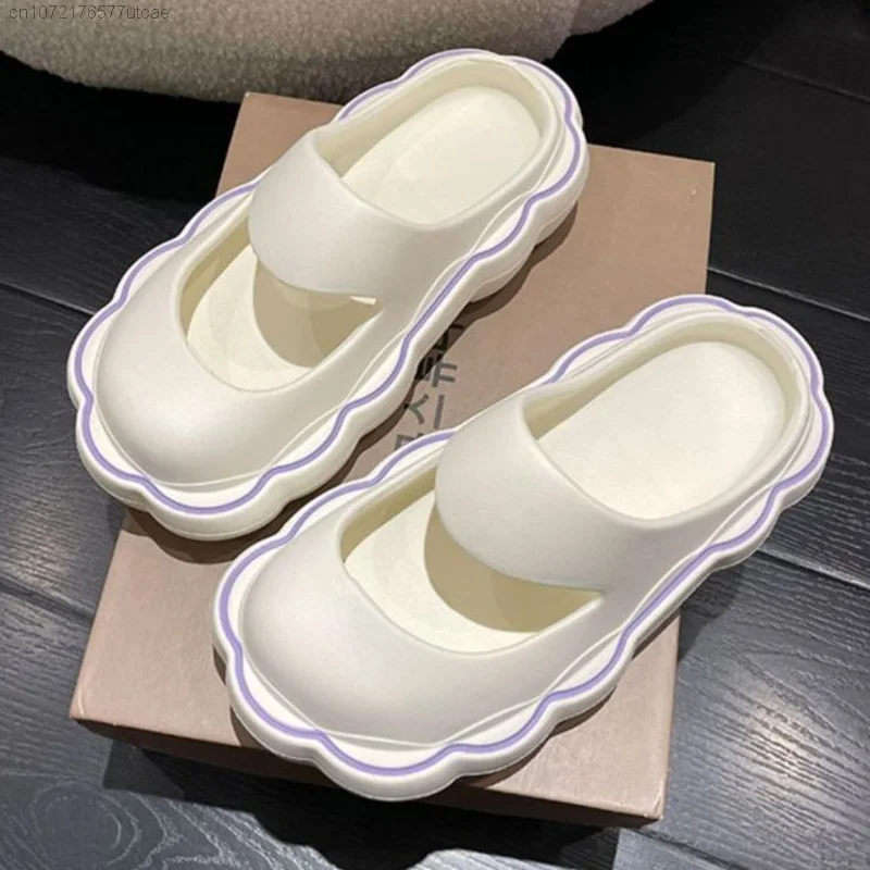 Miniso Casual Pink Cover Toe Sandals And Slippers For Women Y2k Summer Home Mary Jane Shoes New 2023 Students Anti-skid Shoes