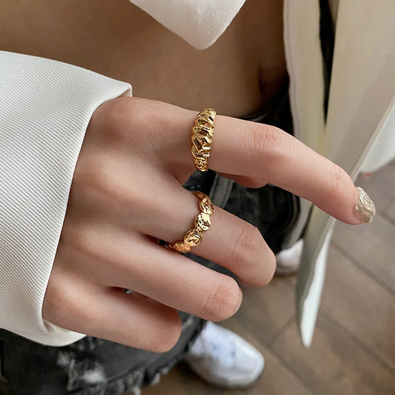 

Gold Wavy Statement Women's Rings Classic Adjustable Open Index Finger Rings Small Chic Metal Texture Accessories Rings