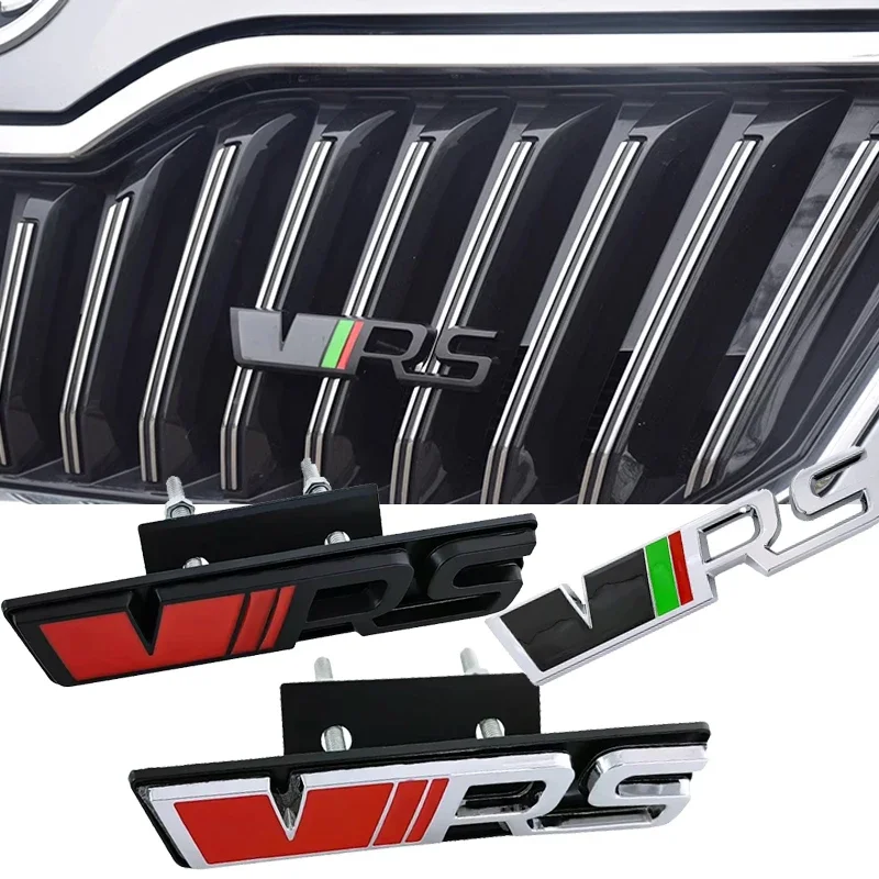 Фото Наклейка из сплава для логотипа Skoda VRS: Karoq 2, A7, Octavia, Yeti, Fabia 1, Kodiaq Tour, RS, Superb, Rapid. Эмблема на переднюю решетку и багажник автомобиля. №1