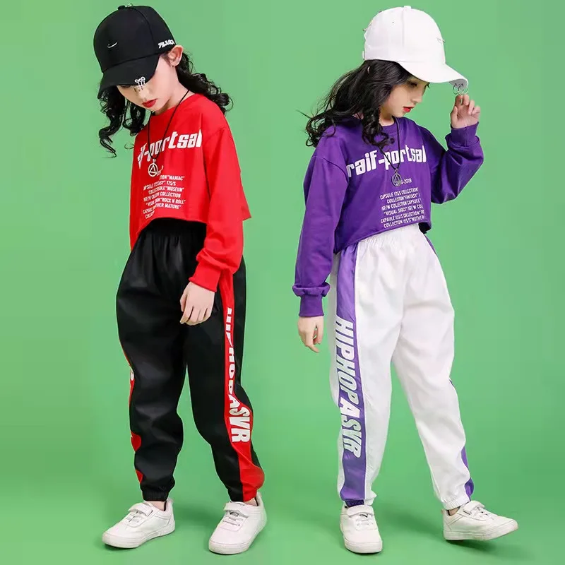 

Children Hip Hop Clothing Sweatshirt Top Crop Shirt Casual Pants for Girls Kid Jazz Dance Costume Ballroom Dancing Clothes Wear