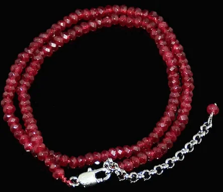 

Fine 2x4mm Brazil Red Ruby Faceted Roundel Gems Beads Necklace Silver Clasp
